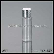 Botellas de tapa de rosca de plástico de 20 ml, tapa de plata, uso de botellas de PET para cosmética o medicina